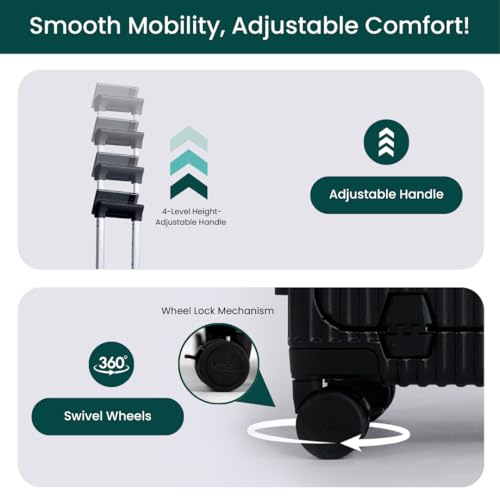 Nobl Travel Carry On Luggage, Noble Zipperless Aluminum Frame, 22.5x15x9.5, 360 Degree Spinner Wheels, TSA Locks, USB Charging Port, Cup & Phone Holder - Black4