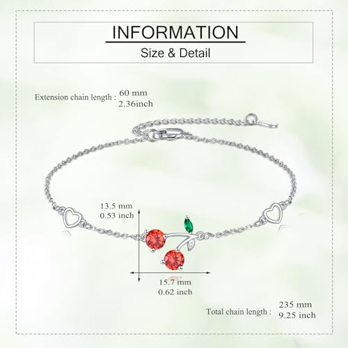 MONGAS Cherry Bracelet 925 Sterling Silver Cherry Link Bracelet Heart Fruit Jewelry For Women3