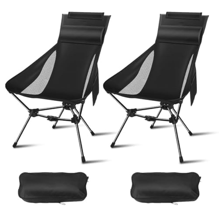 Camping Chairs, Portable Camping Chair with Headrest and Storage Bag-2pack