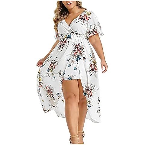 YUNIAO Plus Size Maxi Dress for Women, Summer Casual Short Sleeve Floral Printed Long Dress for Beach and Vacation A01#white, XX-Large Cover