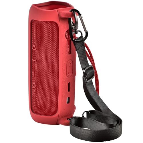 Funda de silicona para altavoz Bluetooth JBL FLIP 6, funda protectora de piel suave con tapa para 6 altavoces, bolsa de almacenamiento de viaje con correa para el hombro y mosquetón (solo caja), color