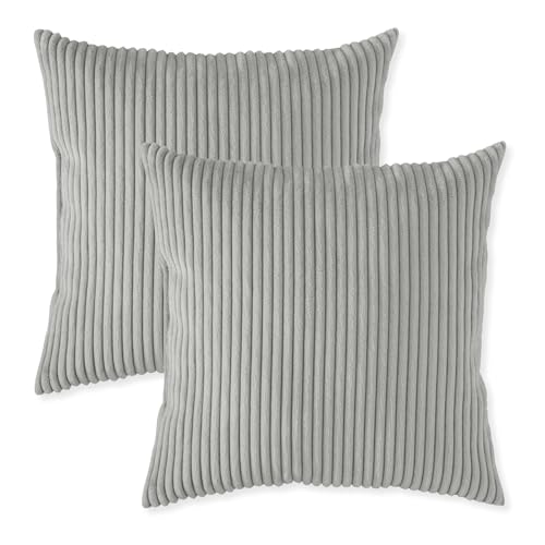sleepling 2er Set Sofakissen Kord steingrau 40x40 cm, Kissen mit Kissenfüllung und Bezug, Zierkissen aus robustem Polsterstoff, Deko Kissen, Couchkissen 40 x 40 cm, Polster, Sofa Kissen, Made in EU