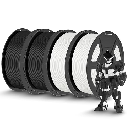 Image of TECBEARS Matte PLA 3D Printer Filament 1kg*4, PLA Filament 1.75mm, High Toughness Matte Filament(2* Black,2* White)