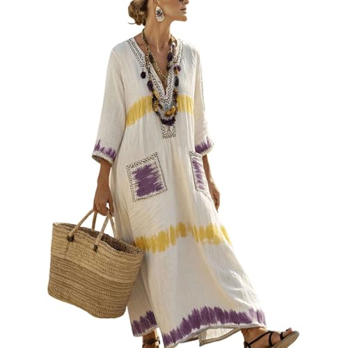 Kaftan de Plage Ethnique pour des Vacances Légères en Coton