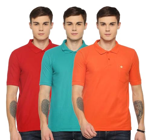 Image of Dollar Men's Pack of 1 Solid Cotton Blend Polo Neck T-Shirt