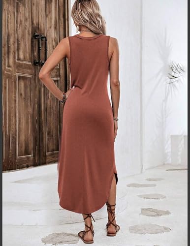 Image of Zeagoo Women Floral Summer Casual Beach Printed Tank Dress with Pockets Pleated Front Long Dress