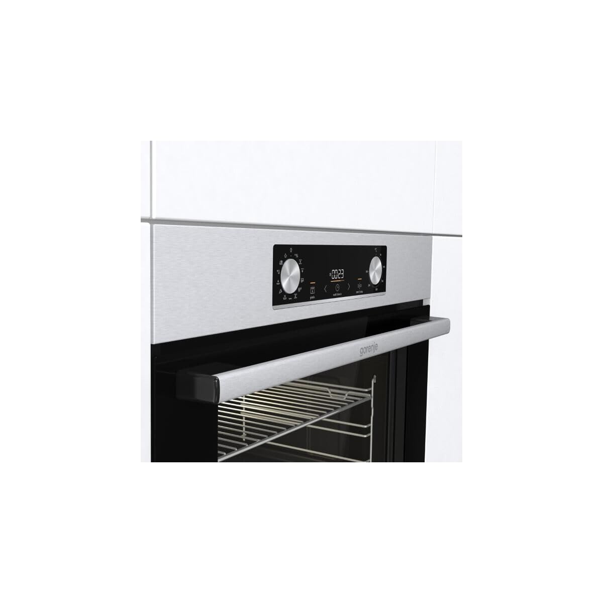 Gorenje OptiBake Steel Steam Set, 77L, Heißluft, AquaClean, GentleClose & Open, AirFry, Pizzamode 300°C, PerfectGrill, Glaskeramik-Kochfeld, Edelstahl