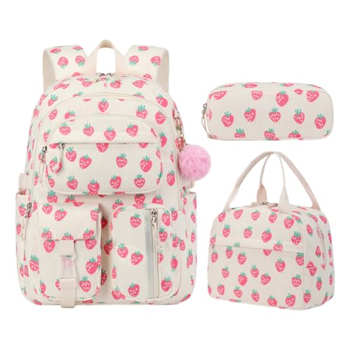 Coquette Backpack Set - Cute Strawberry Backpack 3Pcs Kawaii Aesthetic Daypack with Lunch Bag (A1 Pink Strawberry)