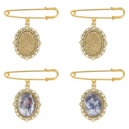UNICRAFTALE 8Pcs Antique Golden DIY Pin Brooch Making Kit Blank Alloy Oval Clear Glass Cabochons Wedding Bouquet Photo Brooch Charm for Photo Charm Wedding Party