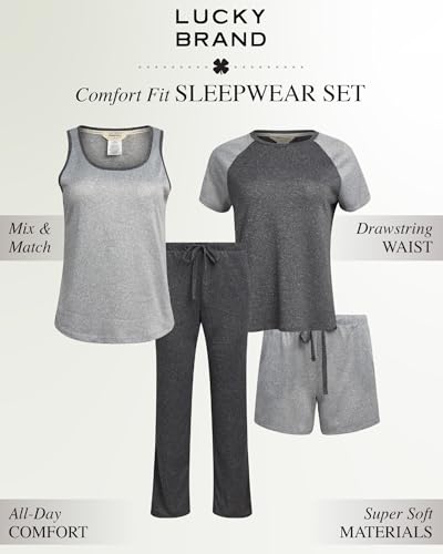 Lucky Brand Pajamas Set for Women 4-Piece Soft Sleepwear - Top, Tank, Shorts & Pants, Comfy Loungewear Pijama para Mujer2