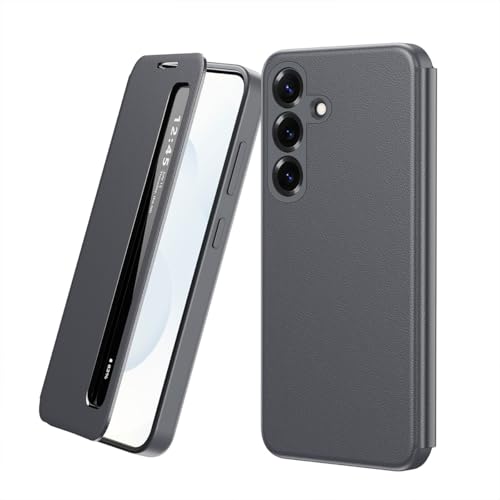 Coque Samsung S26 Plus en cuir de luxe avec rabat miroir transparent mince