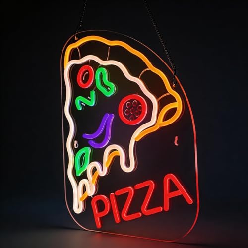 Image of Pizza Neon Sign, Dimmable LED Pizza Wall Light Decor, 17x13 inch