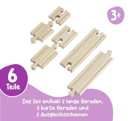 Eichhorn Schienenbahn 100006402 Ausgleichsschienenset, 6 teilig, FSC zertifiziertes Buchenholz, verbaubar mit Anderen Schienenbahnsystemen