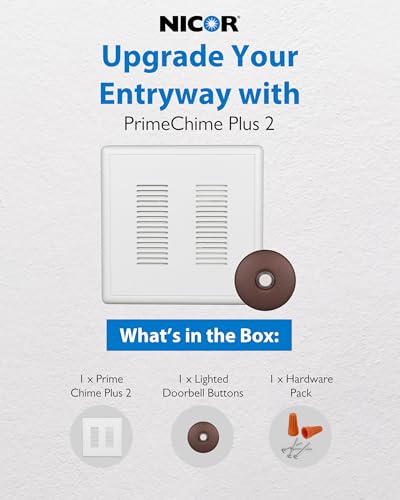 Image of PrimeChime Plus 2 Electric Doorbell Kit - Doorbells for Home - Includes Selectable Ring Chimes - Stucco Button, Architectural Bronze - NICOR Lighting