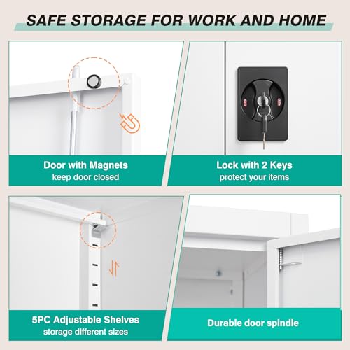 Image of SISESOL Small Metal Cabinet with Shelves,36 inch Garage Storage Cabinet with Lock,White Metal Storage Cabinets with Locking Doors,Lockable Office File Cabinets for Home,Office,Shop,Garage