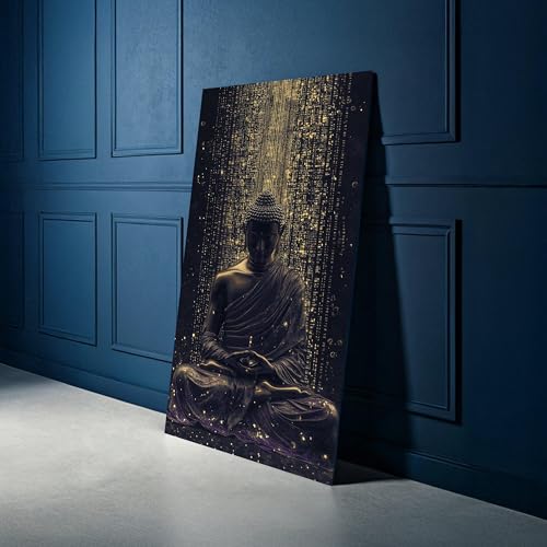 Toile Bouddha méditatif 30x50cm art pluie dorée pour déco zen