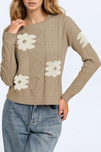 Image of Cakulo Womens Lightweight Fall Pullover Sweaters Cable Knit Crew Neck Sweater Tops 2025 Trendy Outfits