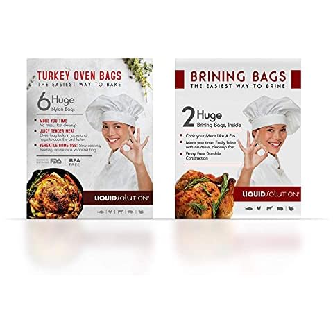 Liquid Solution 2 Pack Brining Bags, and 6 Pack Oven Bags Perfect for Turkey Chicken and Veggies Cover