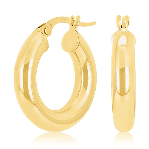 Image of Italian 14k Yellow Gold High Polished Round Hoop Earrings