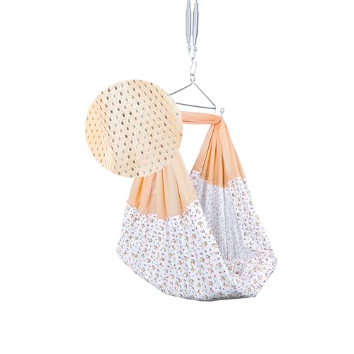 Image of Beetot New Born Baby Swing Cradle (Jhula) | Cradle Set With Mosquito Net, Spring And Triangle Hanger | Weight Capacity Up To 20Kg | Age From 0-12 Months | Bismark Premium (Orange) - Cotton