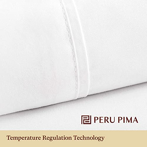 Peru Pima 600 Thread Count Temperature Regulating Sateen Sheets - 100% Peruvian Pima Cotton - Extra Soft And Lustruous Shine Sheets - White Solid Color - Twin Size - 3 Piece Bed Sheet Set #TOP5