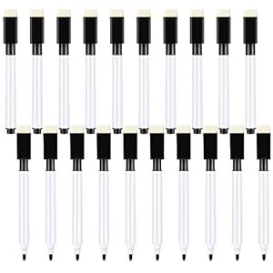Meetory 20 stuks 3-in-1 magnetische whiteboard-markeerstift, zwart, foliestift afwasbaar, droog afwisbaar, stift…