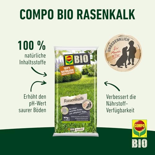 COMPO BIO Rasenkalk, Zur Erhöhung des pH-Werts saurer Böden, Für 200 m², Feingranulat, 10 kg