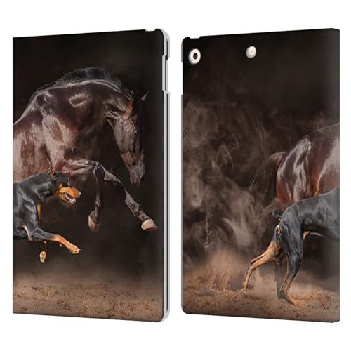 Étui portefeuille iPad 10.2 en cuir Head Case Designs Art Animalier Doberman Cheval