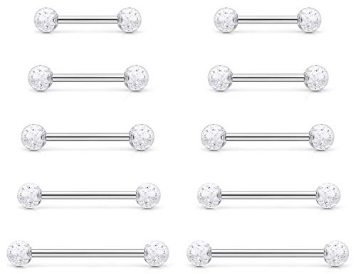 Prjndjw 14G Surgical Steel or plastic Straight Barbell Nipple Rings Tongue Rings Cartilage Earring Body Piercing Retainer Jewelry for Women Men Length 12-22mm