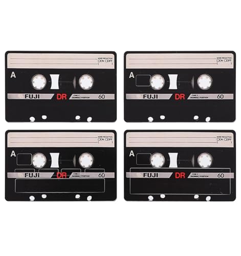 4 PCS Credit Card Skin, Durable Waterproof Vinyl Debit Card Sticker Cover for Bank Cards with Chip, Easy Apply Peel-&-Stick (Black Cassette Tape Pattern, Fits Standard Credit/Debit Cards)