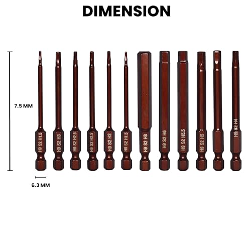 Image of H9 11-Piece Allen Key Wrench Drill Bit Set | SAE & Metric Sizes | 75mm Long Hex Bits | S2 Steel Magnetic Screwdriver Bit Set with 1 /4 inch Quick Release Hex Shank for Power Drill, Hand Tools & DIY Repair