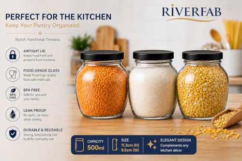 Image of Glass Jar with Air Tight Metal Lid I Kitchen Storage Jars for Spices, Coffee, Sugar & Dry Fruits I Grocery Storage Container I Kitchen Pantry Organiser Jar (MATKA GLASS JAR - 500 ML - PACK OF 4)