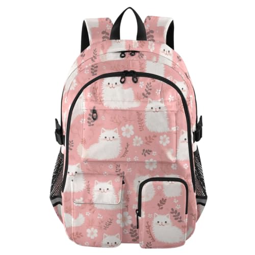 Mochila para portátil de 17.5 pulgadas con estampado de gatos blancos en color melocotón para trabajo