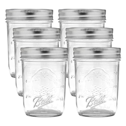 Image of Ball Regular Mouth Glass Mason Jars with Lids and Bands, Used for Canning (Half Pint, 8 Ounce (Pack of 6))