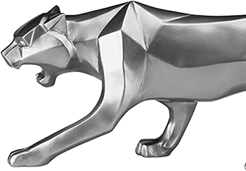 Joylern Leopard Statue Resin Leopard Figurine Geometric Leopard Sculpture Animal Wildlife Ornaments for Living Room Bedroom Office Cabinets - Silver