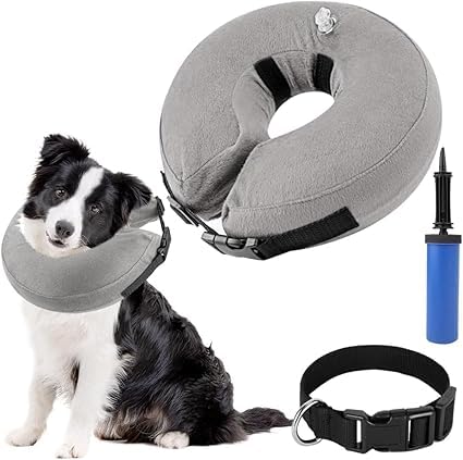 SlowTon Inflatable Dog Recovery Collars Cones, Soft Comfy Quick Release Donut Collar for After Surgery, Prevent Dogs from Touching Stitches Biting Licking Wound, Does Not Block Vision