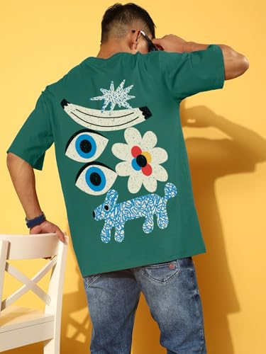 Image of Veirdo Pure Cotton Oversized Loose Fit Drop Shoulder Graphic Printed Men's Half Sleeve T-Shirt (Sizes: S to 2XL)