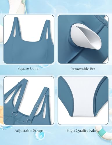 Image of Qaoerde Girls Swimsuit One Piece Swimsuits Cutout Ruched Bathing Suits Adjustable Straps Tie Girls' Swimwear 9-16Y