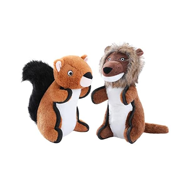 Amazon Basics Squeaky Dog Plush Toy, Lion and Squirrel, 2 Pack