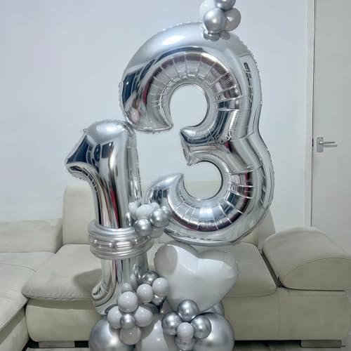 Image of Silver 12th Birthday Balloons for Boys, 40 Inch Mylar Self Inflating 12 Balloon Number, Big Foil 1 and 2 Helium Balloons for Women Girls 21st Birthday Party Decorations Anniversary Decor Supplies