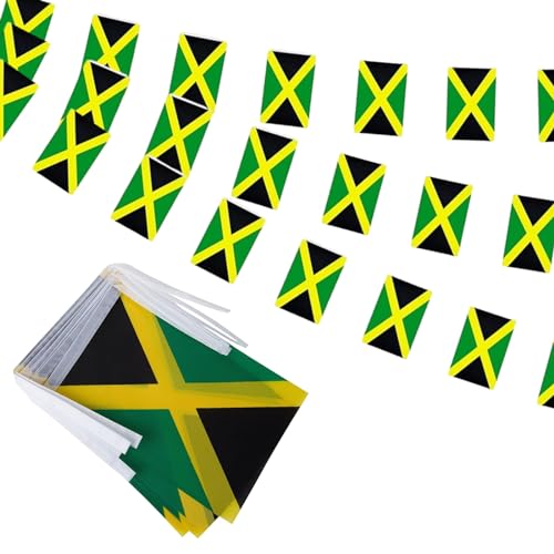 Image of Jamaica Flags Jamaican String Flag Banners for Patriotic Events Independence Day Sports Bars Inside Outside Decorations 33 Feet 30 Flags
