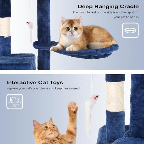 Image of BestPet | 37 inch Cat Tree Tower | Navy Blue | Sturdy Multi-Level Cat Tree