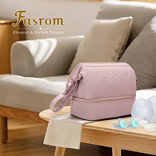 Fasrom Wearable Breast Pump Bag Compatible With Willow, Elvie Pumps And Medela Pump In Style, Double Layer Carrying Case With Waterproof Mat And Insulated Pockets, Pink (Patent Design) #TOP7