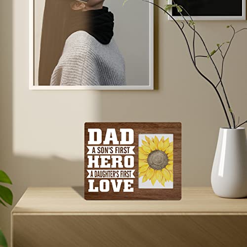 Dad Wooden Picture Frame Gift From Son Daughter, Dad A Son's First Hero A Daughter's First Love Wood Photo Frame Gifts For Father's Day Birthday Christmas, Tabletop And Wall Mounting, 4X6 Inch Photo #TOP3