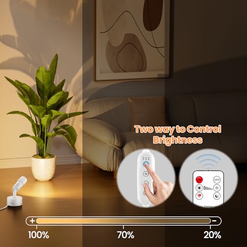 Image of Zoomable LED Spot Lights Indoor Uplighting with Remote & Timer, 5W Up Lights Indoor Dimmable Plant Spotlight Uplights Accent Lighting, Floor Spotlight Lamp with 5.9FT Plug Cord - White 1 Pack
