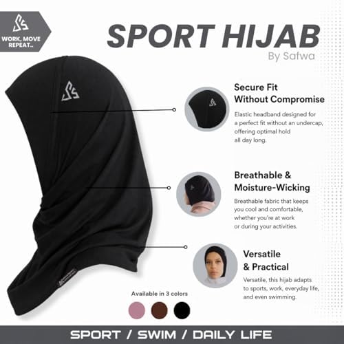 Safwa® SafwaFlow™ Hijab Sport für Damen, atmungsaktiv und leicht – schweißableitend, perfekter Halt, aktiver Komfort, ideal für Fitness, Laufen, Krafttraining, Arbeit
