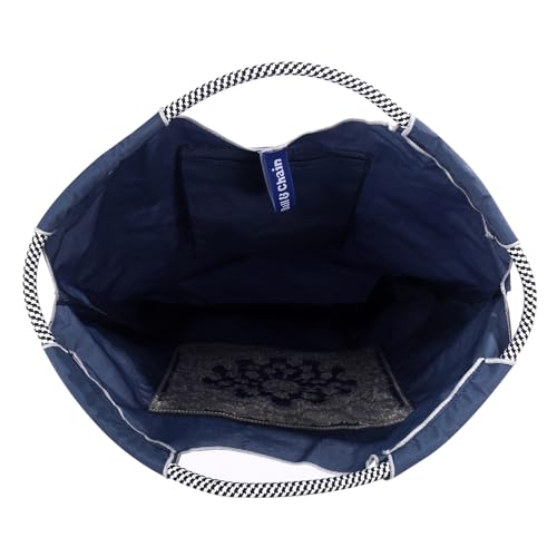 Image of Ball&Chain Summer Embroidery Beach Tote Bag - Stylish, Spacious, and Perfect for Women,Mom, Friends Great Gift. (Blue, Medium)