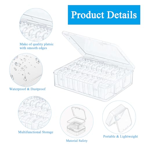 ESYFOR Aufbewahrungsbox mit Deckel Kleine, 30 Stück 5,5 x 5,5 x 2cm Aufbewahrungsboxen Transparente Kunststoff Perle Aufbewahrungsbehälter für Kleine Perlen,Pillen,Schmuck,Schrauben