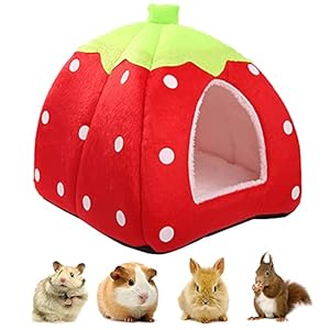 Casa Invernale Calda a Fragola per Piccoli Animali: Letto Nido Multifunzionale, Sacco a Pelo Portatile Antiscivolo per Criceti, Cavie, Cincillà, Scoiattoli e Riccio (Rosso/Blu)

