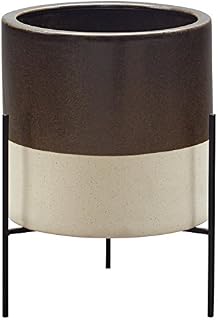 Rivet Mid-Century Ceramic Planter with Iron Stand 23.1 cm H, Pale Green